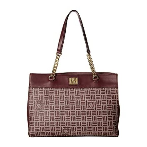 Anne Klein Womens Lion Logo Chain Tote Triple Compartment - Picture 1 of 6